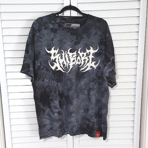 Shibori Threads, Size‎ 2XL TShirt, Queens NY Graphic on Back, Mottled Black Tee